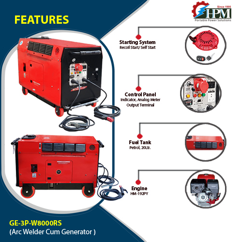 200 Amps Silent Petrol Welding Generator - 3 Phase  - 6 KW, Model Silent GE-3P-W8000RS, Recoil & Self Start